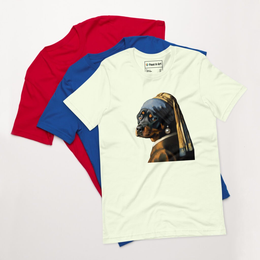 Rottweiler with Pearl Earring – Unisex t-shirt