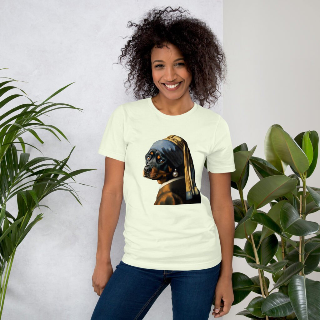 Rottweiler with Pearl Earring – Unisex t-shirt