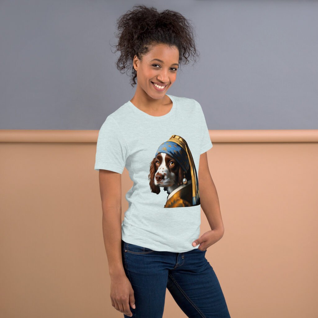 Springer Spaniel with Pearl Earring – Unisex t-shirt