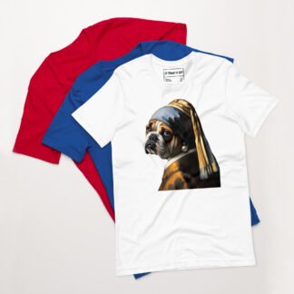 French Bulldog with Pearl Earring – Unisex T-Shirt - White, S