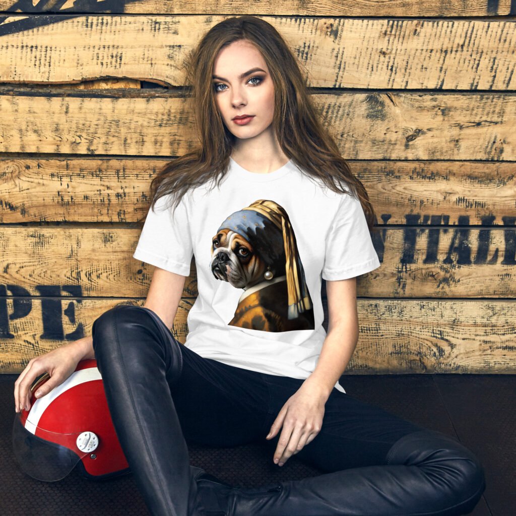 French Bulldog with Pearl Earring – Unisex T-Shirt