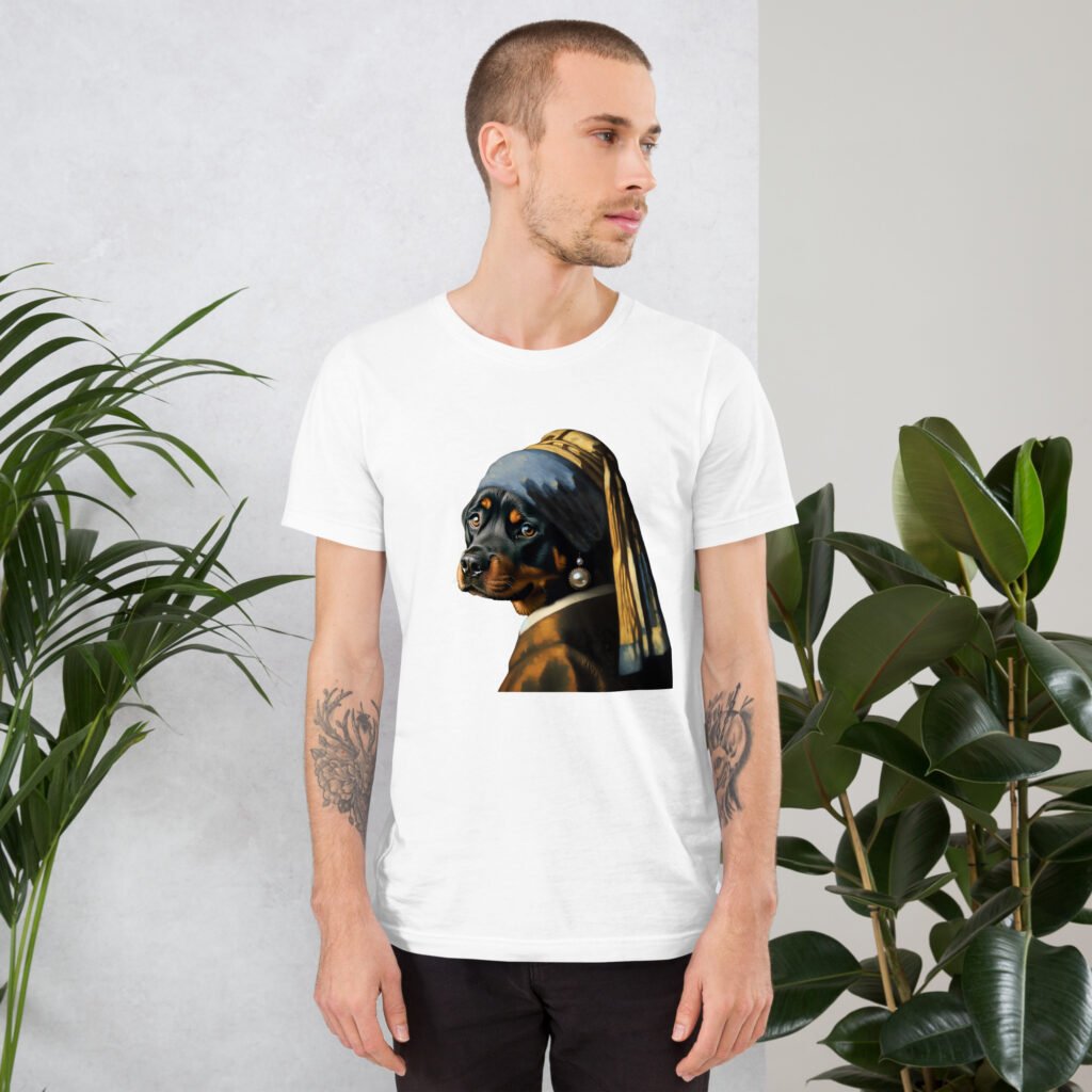 Rottweiler with Pearl Earring – Unisex t-shirt