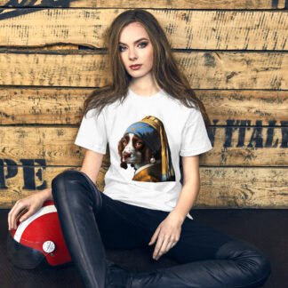 Springer Spaniel with Pearl Earring – Unisex t-shirt - White, S