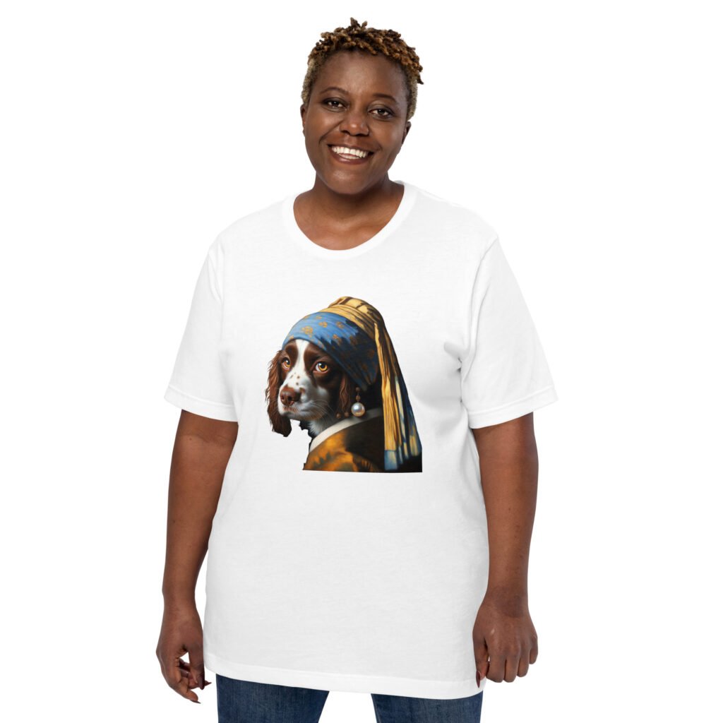 Springer Spaniel with Pearl Earring – Unisex t-shirt