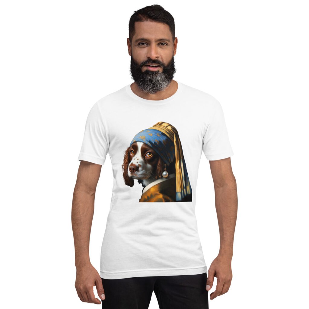 Springer Spaniel with Pearl Earring – Unisex t-shirt