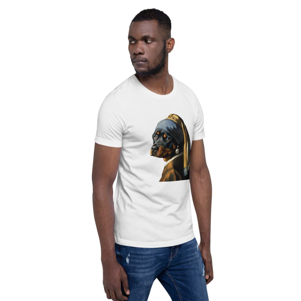 Rottweiler with Pearl Earring – Unisex t-shirt