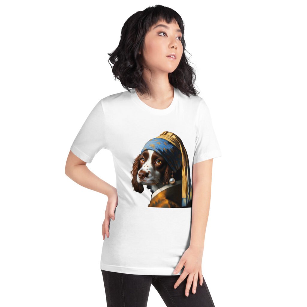 Springer Spaniel with Pearl Earring – Unisex t-shirt