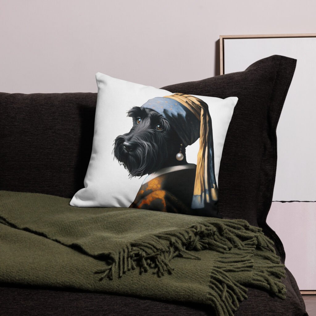 Scottish Terrier with Pearl Earring – Premium White Pillow