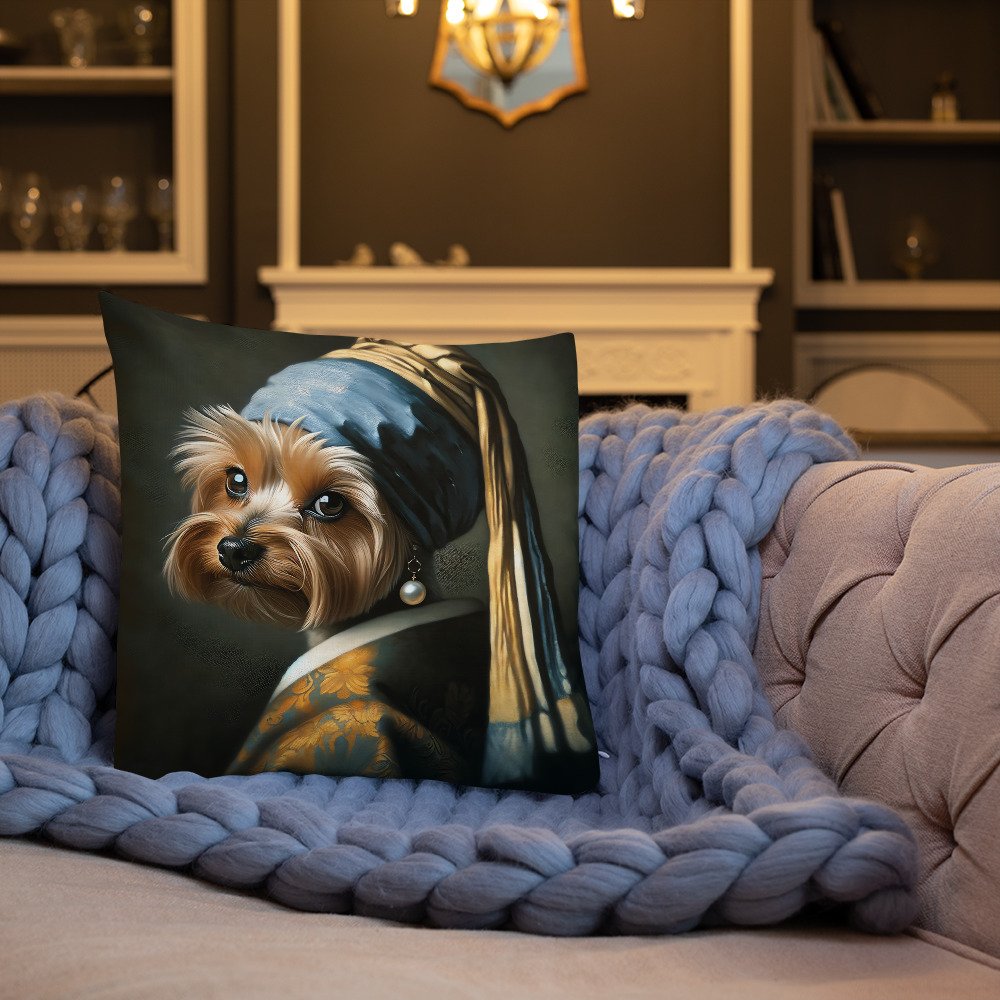 Yorkshire Terrier with Pearl Earring – Premium Pillow