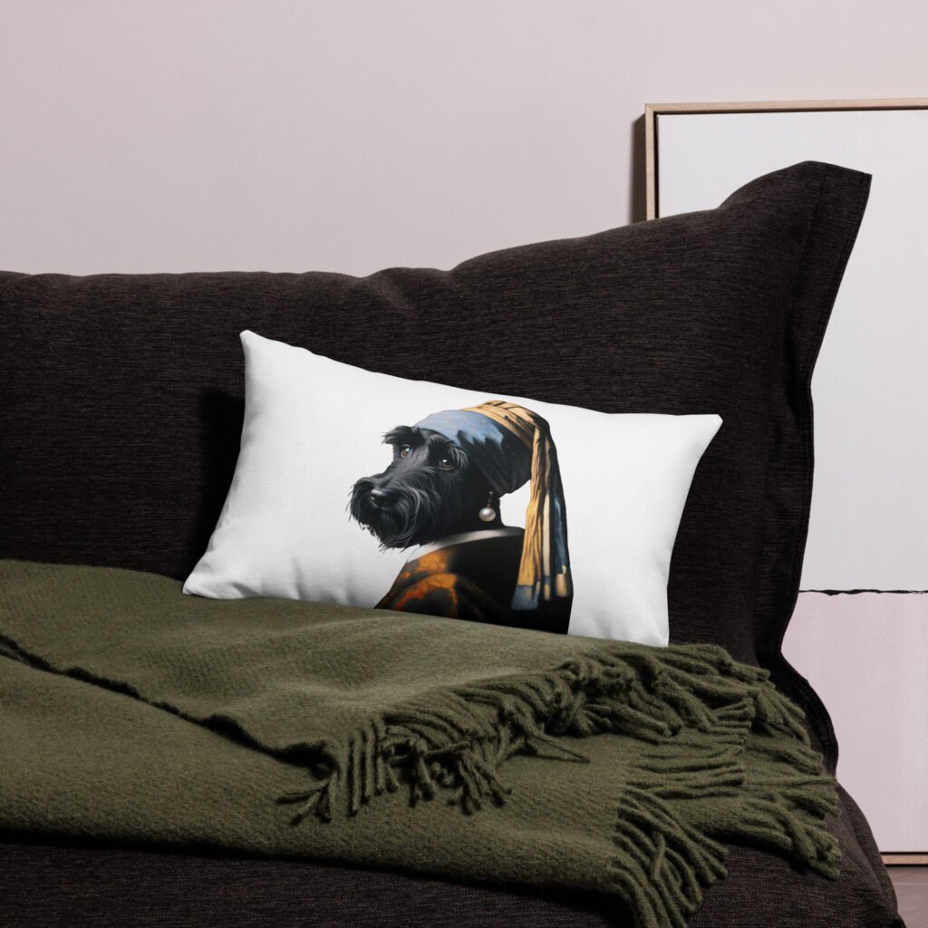 Scottish Terrier with Pearl Earring – Premium White Pillow