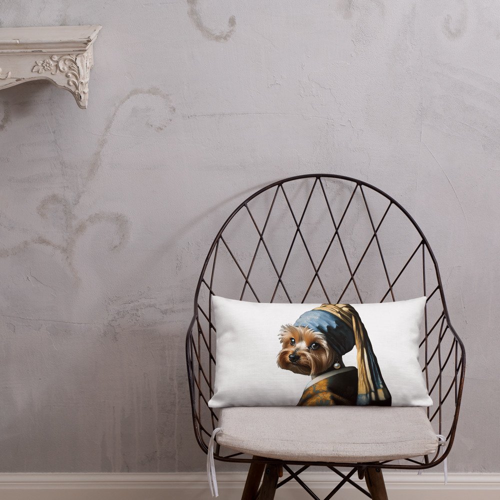 Yorkshire Terrier with Pearl Earring – White Premium Pillow