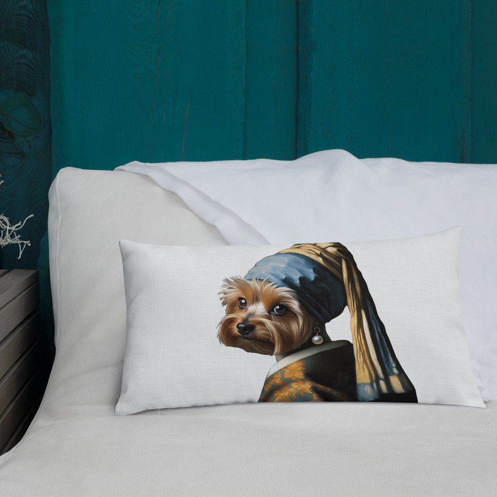 Yorkshire Terrier with Pearl Earring – White Premium Pillow