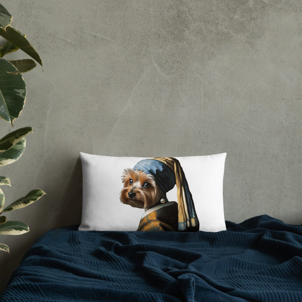 Yorkshire Terrier with Pearl Earring – White Premium Pillow