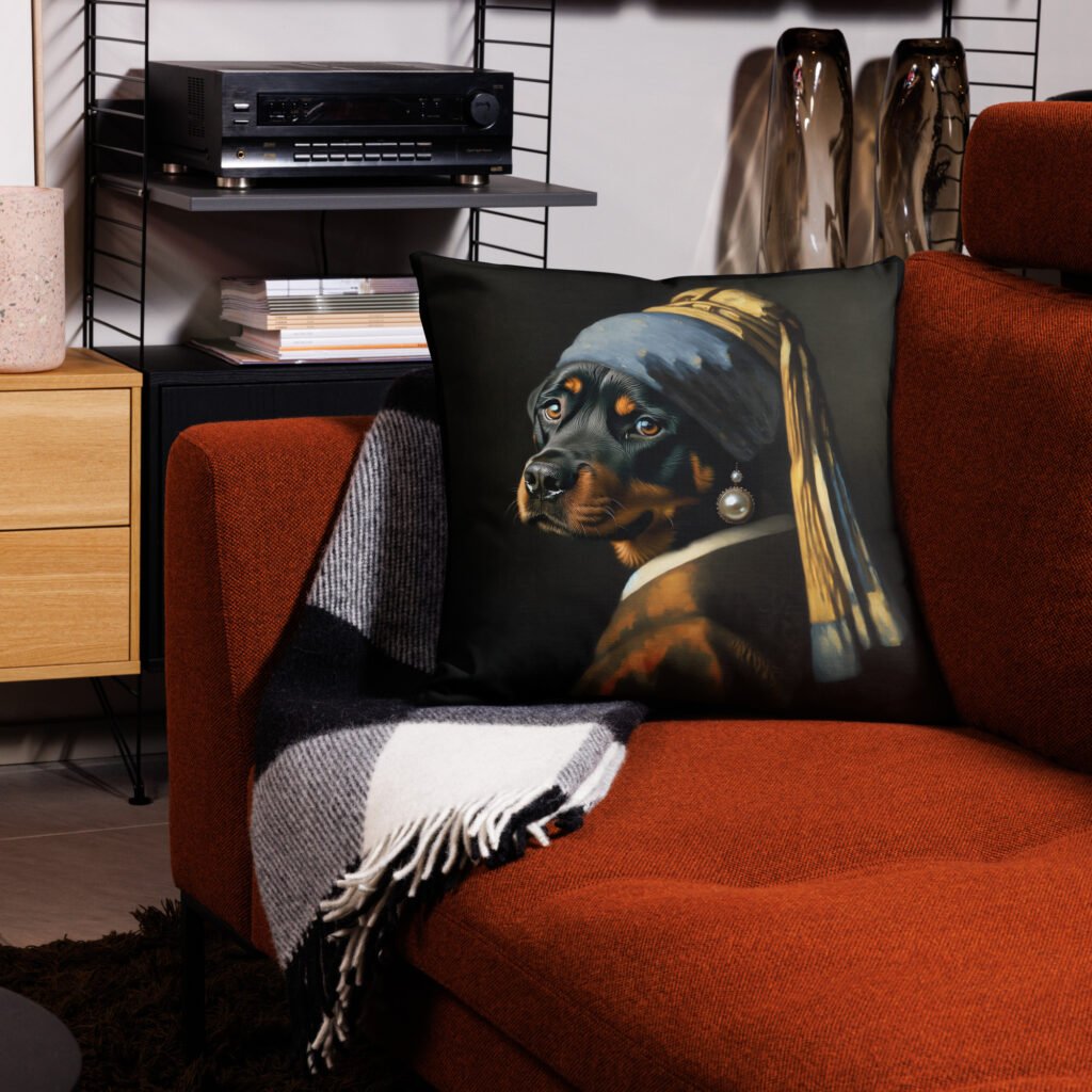 Rottweiler with Pearl Earring – Premium Pillow