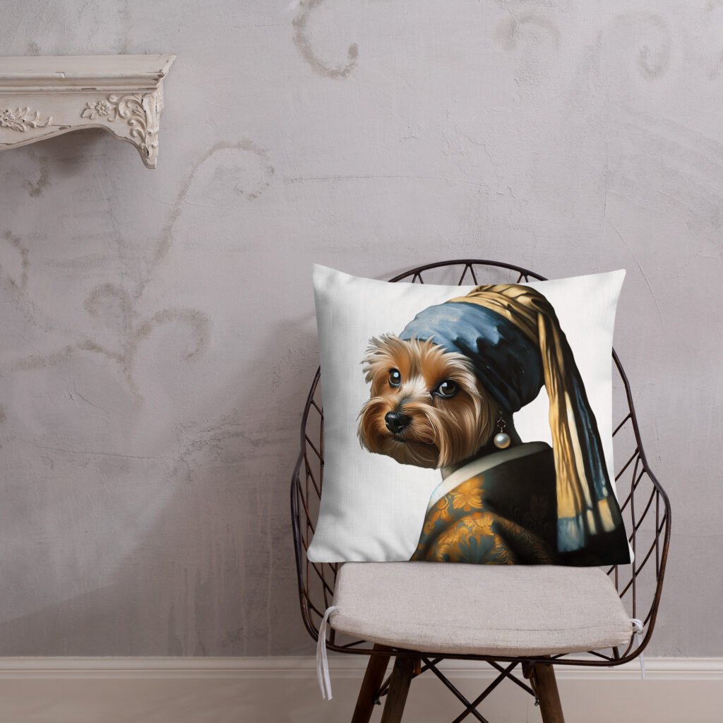 Yorkshire Terrier with Pearl Earring – White Premium Pillow