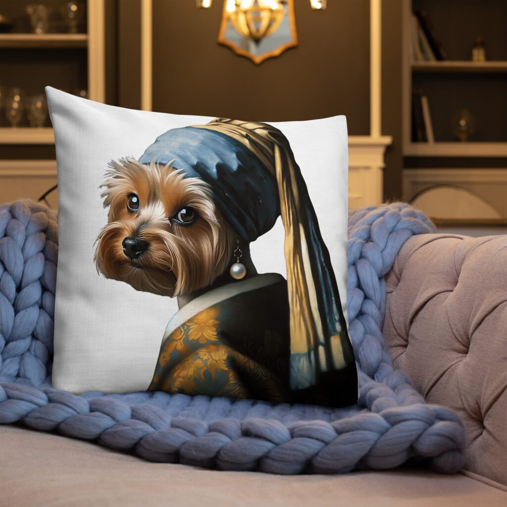 Yorkshire Terrier with Pearl Earring – White Premium Pillow