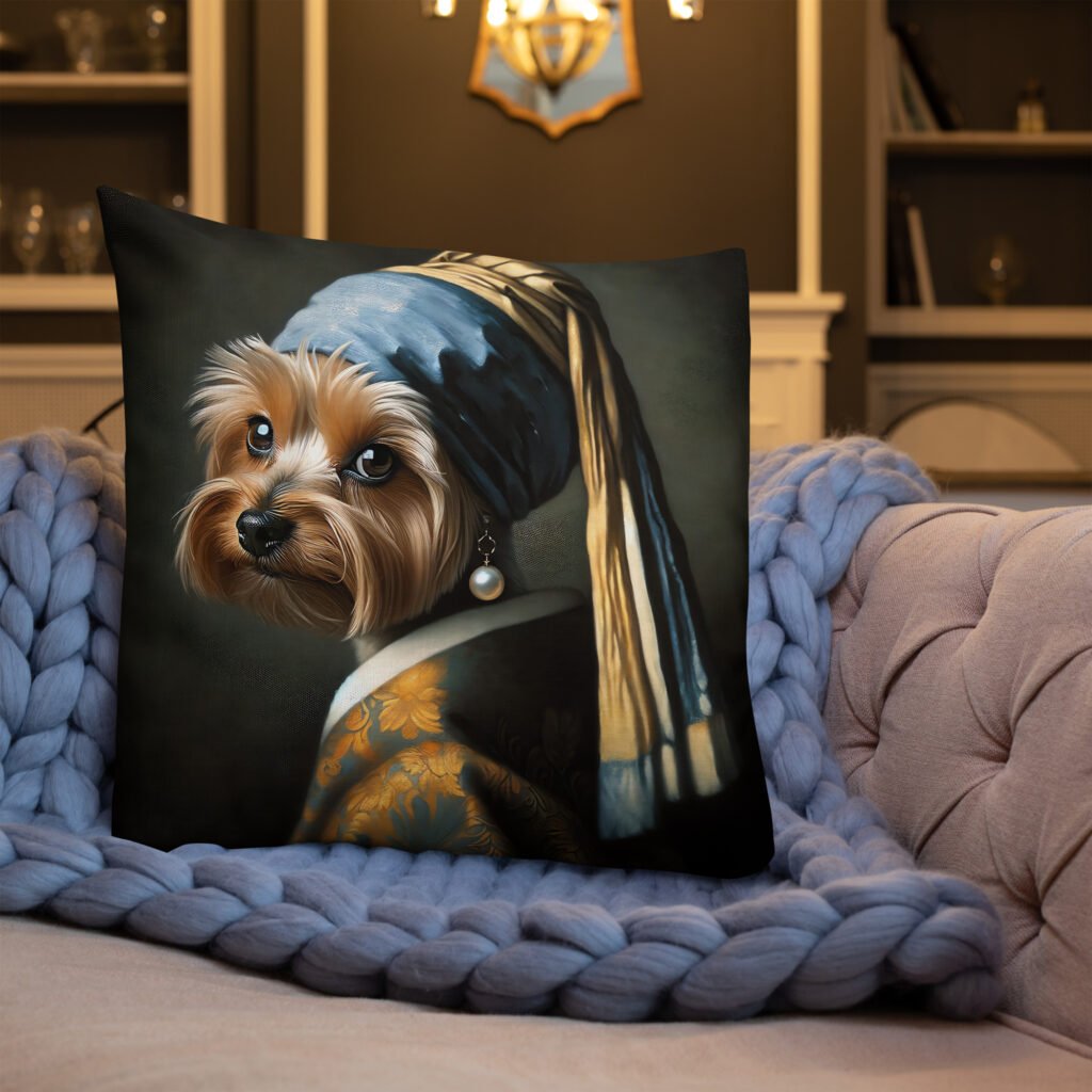 Yorkshire Terrier with Pearl Earring – Premium Pillow