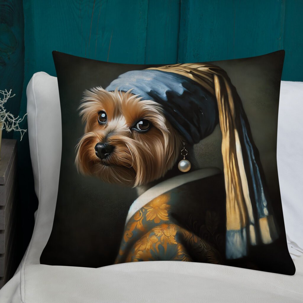 Yorkshire Terrier with Pearl Earring – Premium Pillow