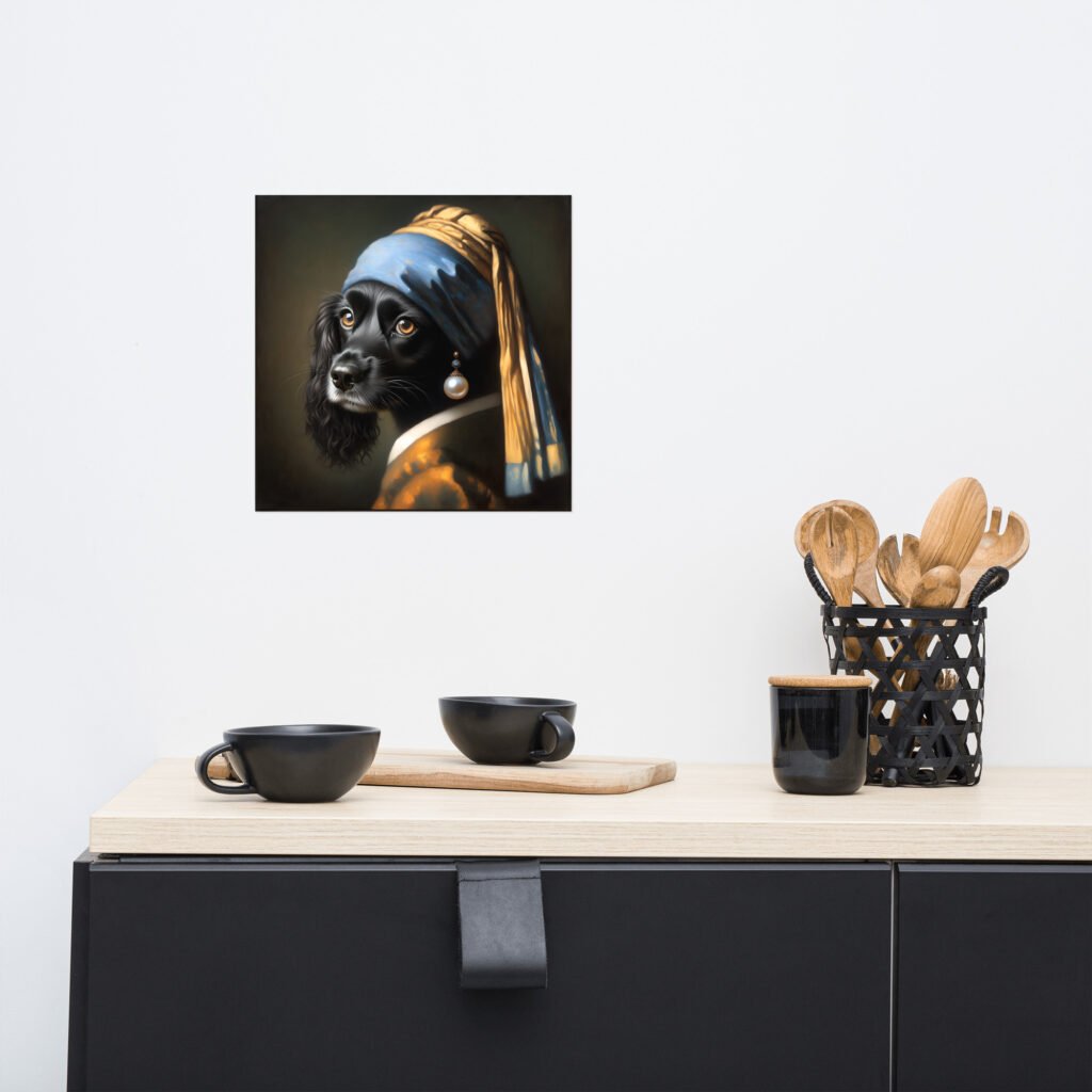 Black Cocker Spaniel with Pearl Earring – Poster