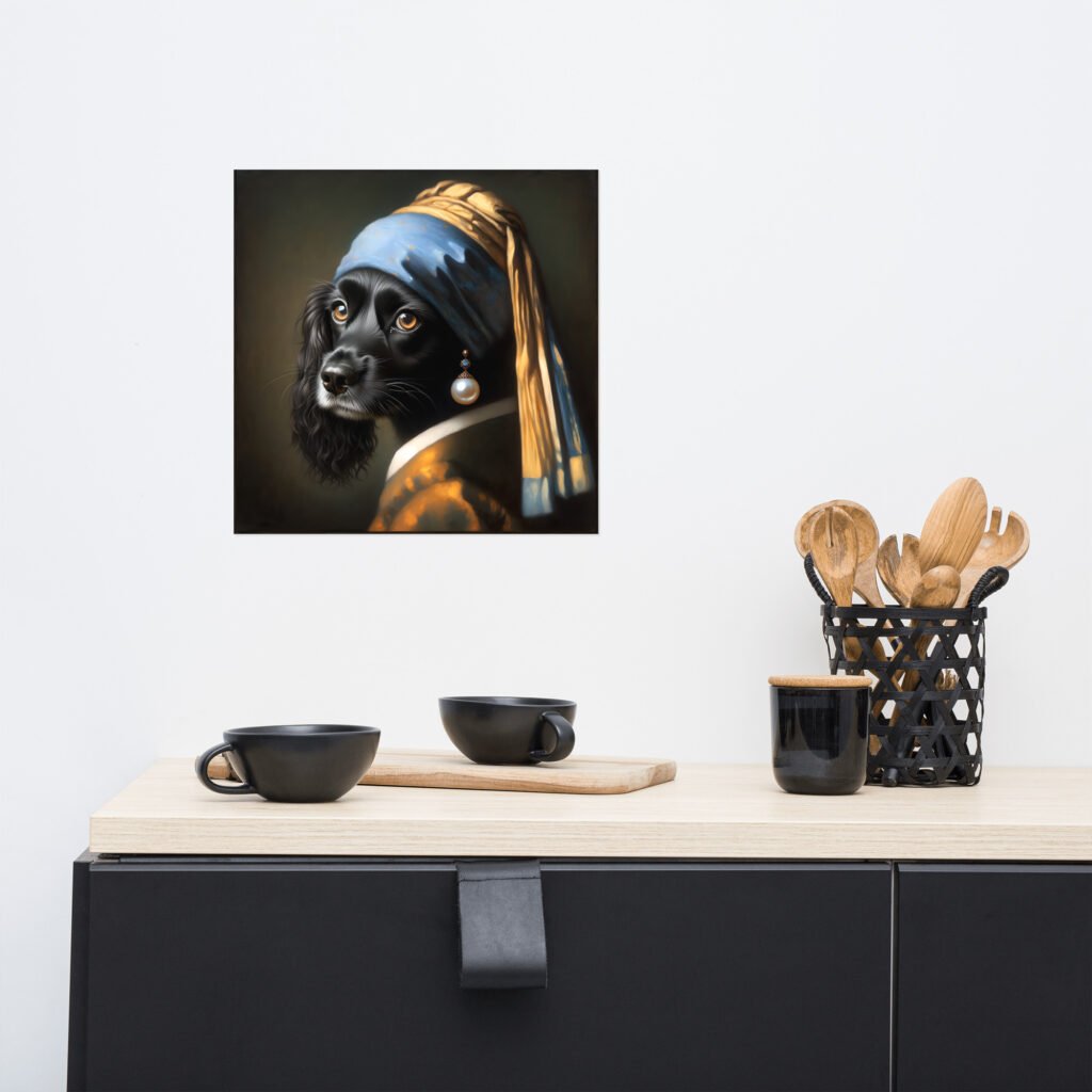 Black Cocker Spaniel with Pearl Earring – Poster