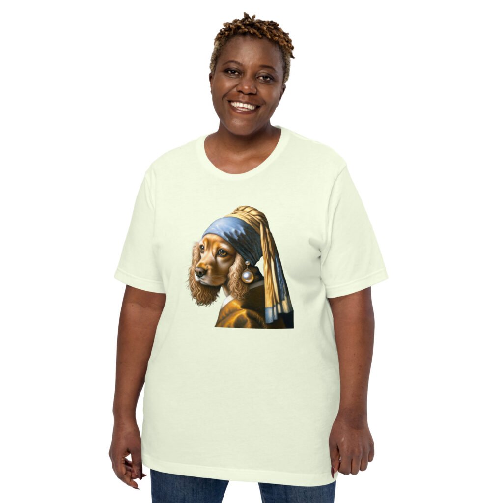 Golden Cocker Spaniel with Pearl Earring – Unisex t-shirt