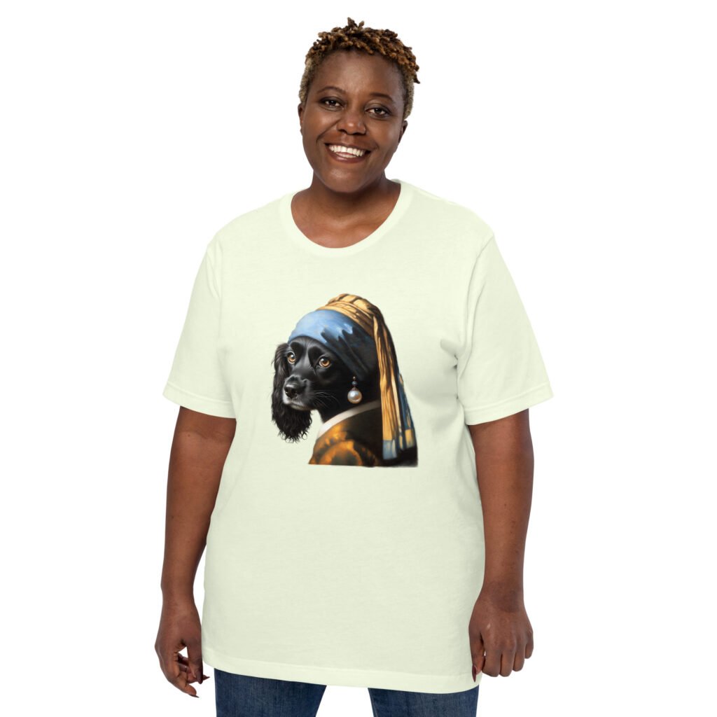 Black Cocker Spaniel with Pearl Earring – Unisex t-shirt