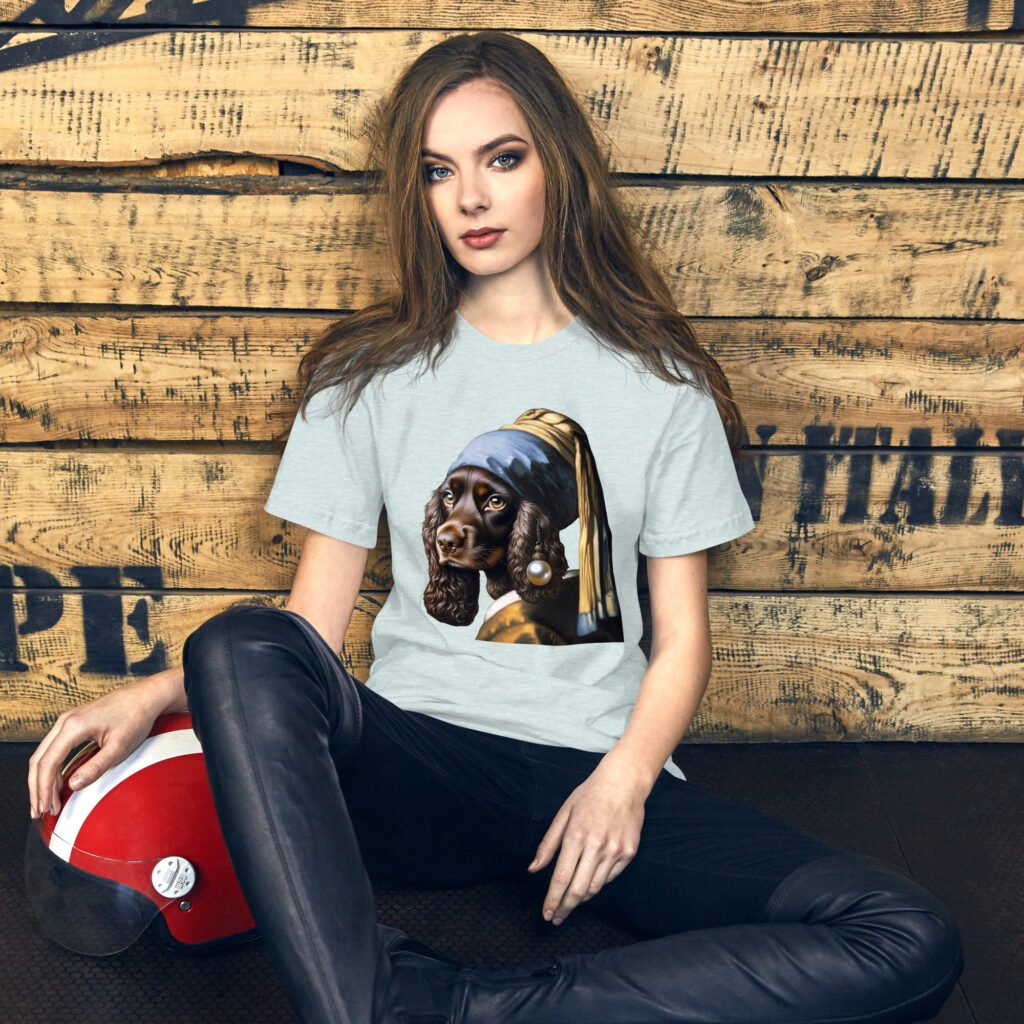 Liver Cocker Spaniel with Pearl Earring – Unisex t-shirt