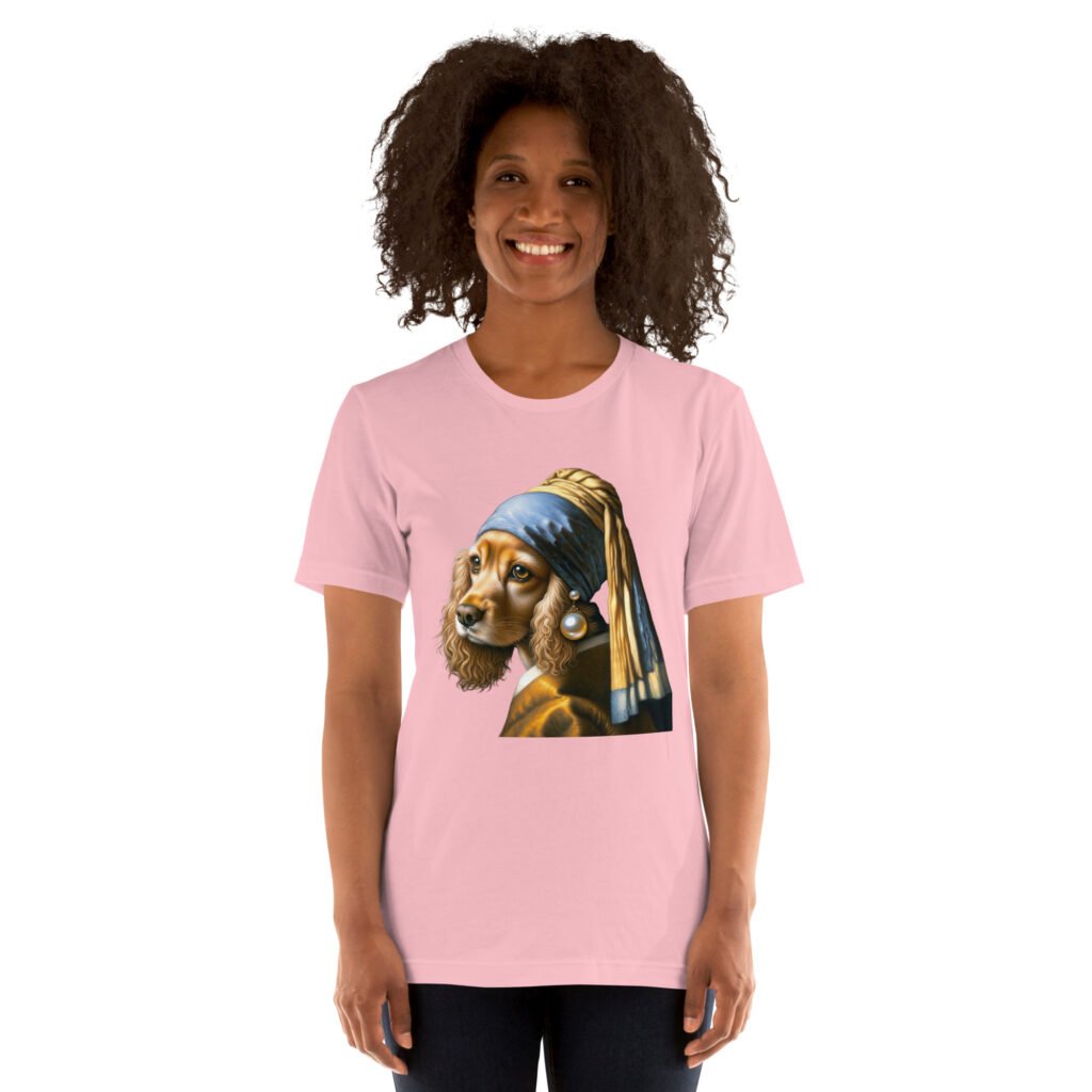 Golden Cocker Spaniel with Pearl Earring – Unisex t-shirt