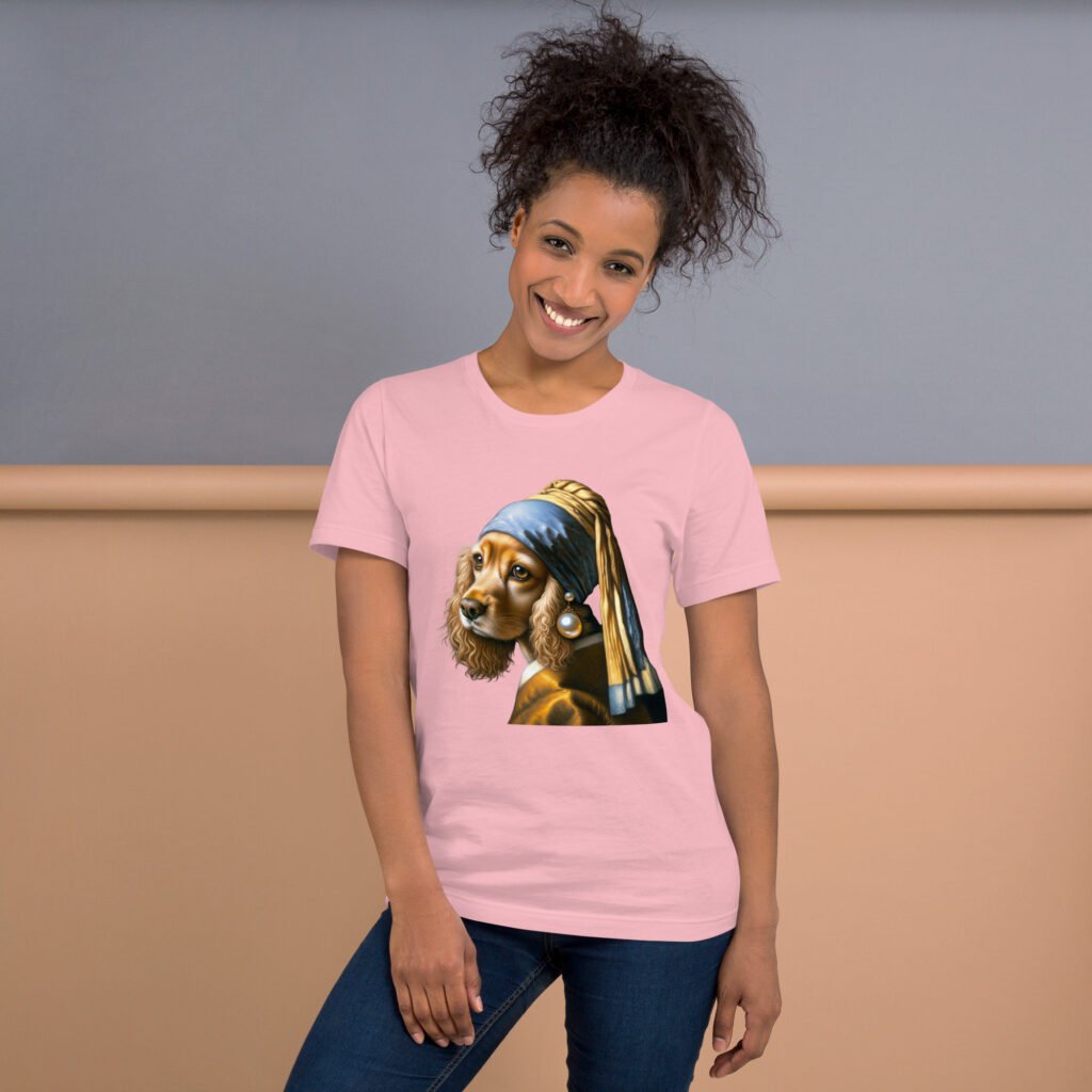 Golden Cocker Spaniel with Pearl Earring – Unisex t-shirt