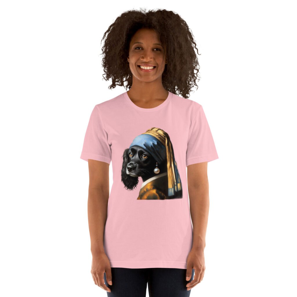 Black Cocker Spaniel with Pearl Earring – Unisex t-shirt