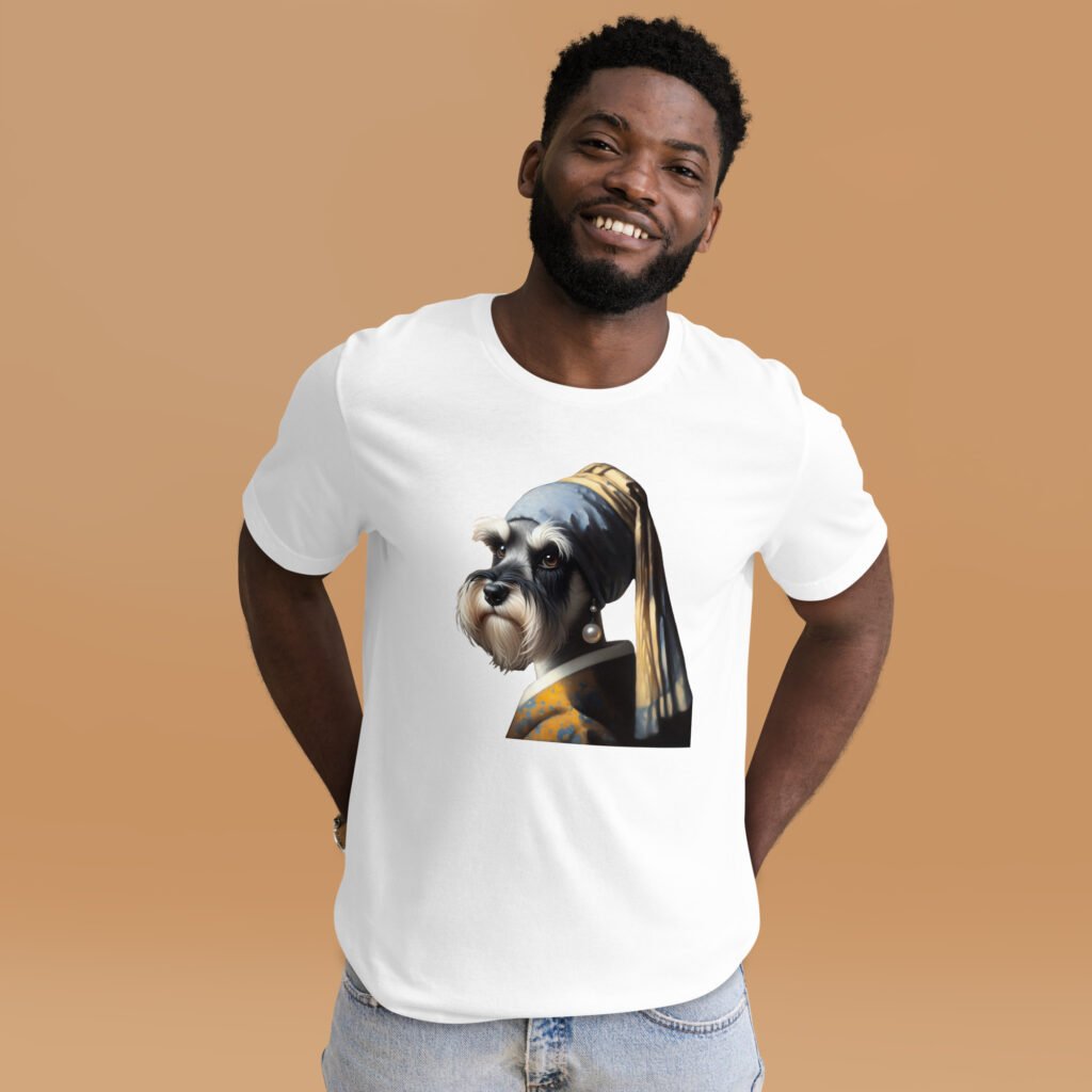 Miniature Schnauzer with Pearl Earring – Unisex T-Shirt