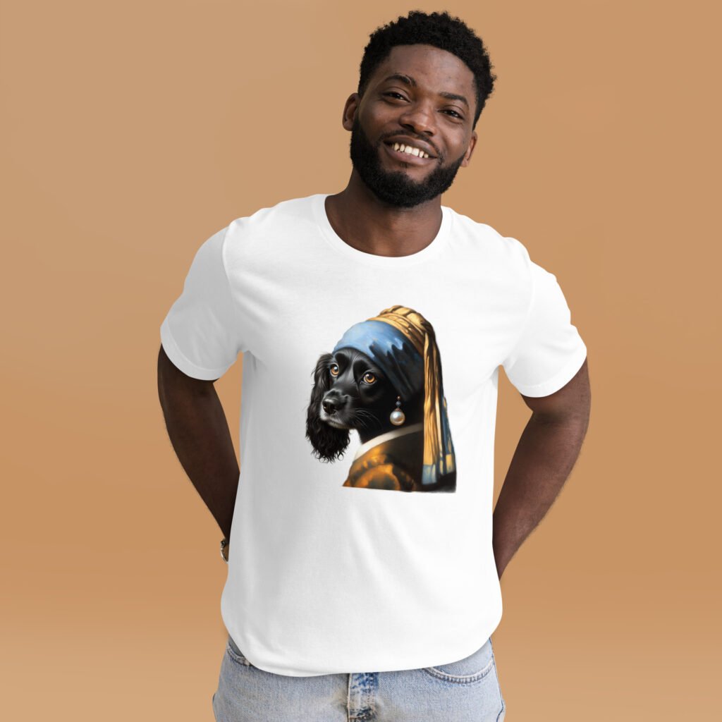 Black Cocker Spaniel with Pearl Earring – Unisex t-shirt