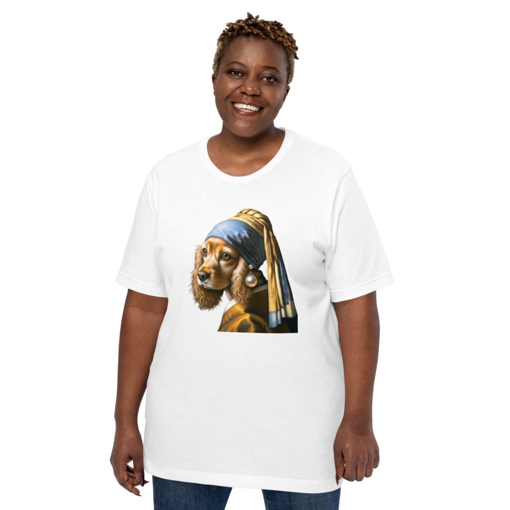 Golden Cocker Spaniel with Pearl Earring – Unisex t-shirt