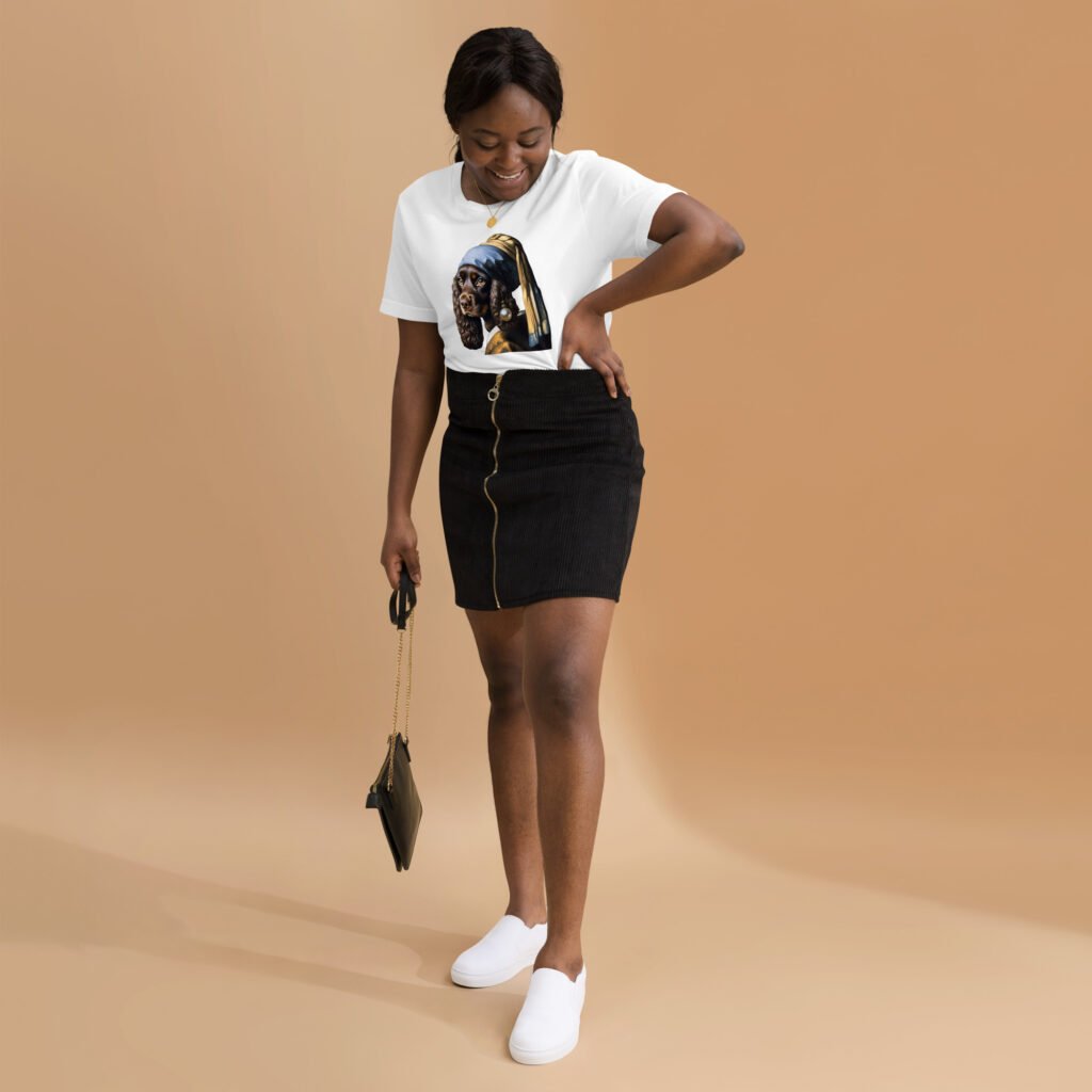 Liver Cocker Spaniel with Pearl Earring – Unisex t-shirt
