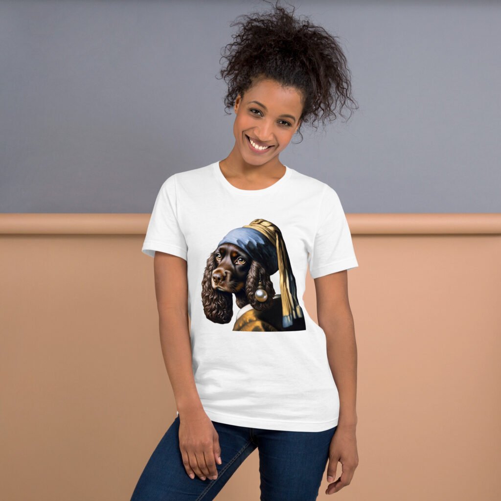 Liver Cocker Spaniel with Pearl Earring – Unisex t-shirt