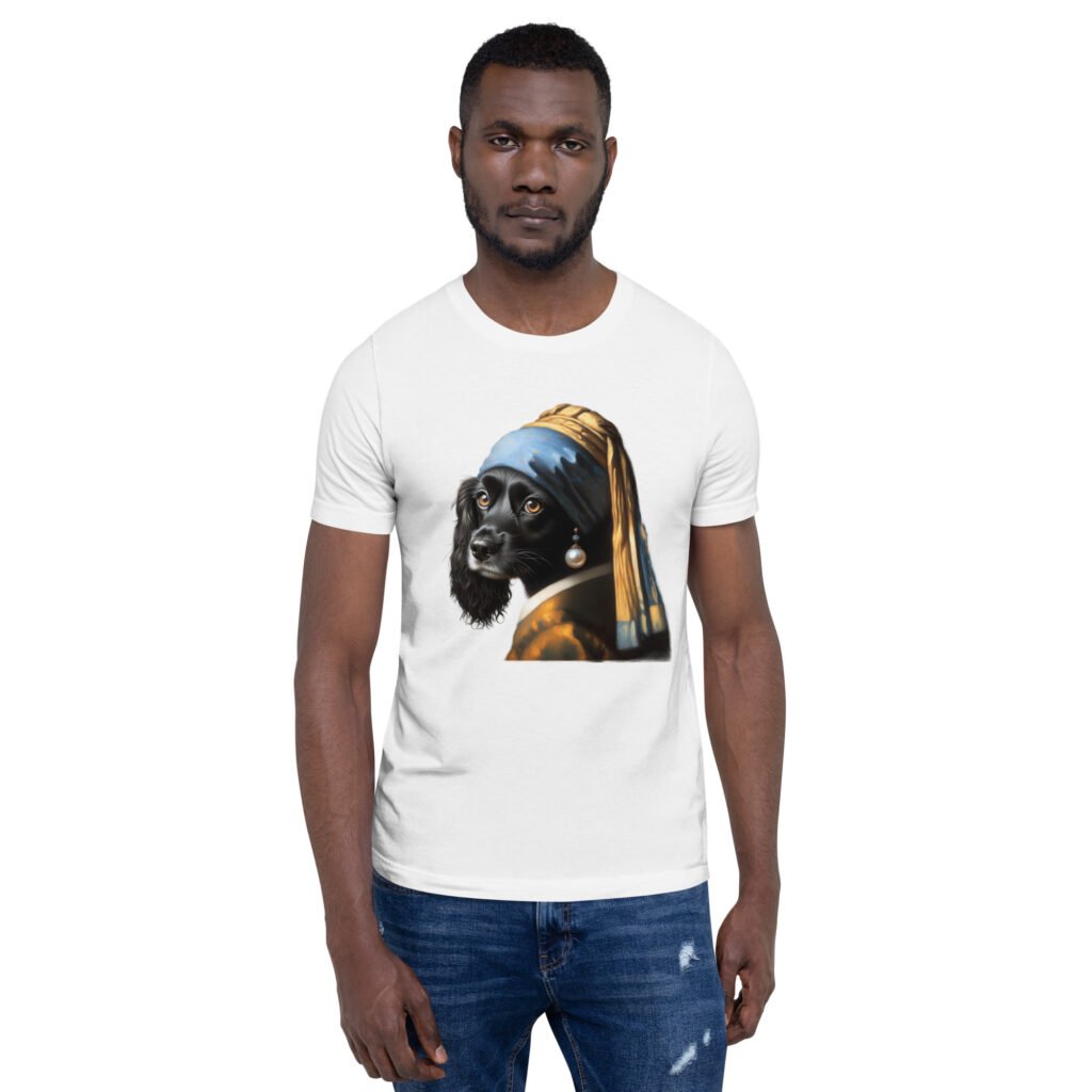 Black Cocker Spaniel with Pearl Earring – Unisex t-shirt