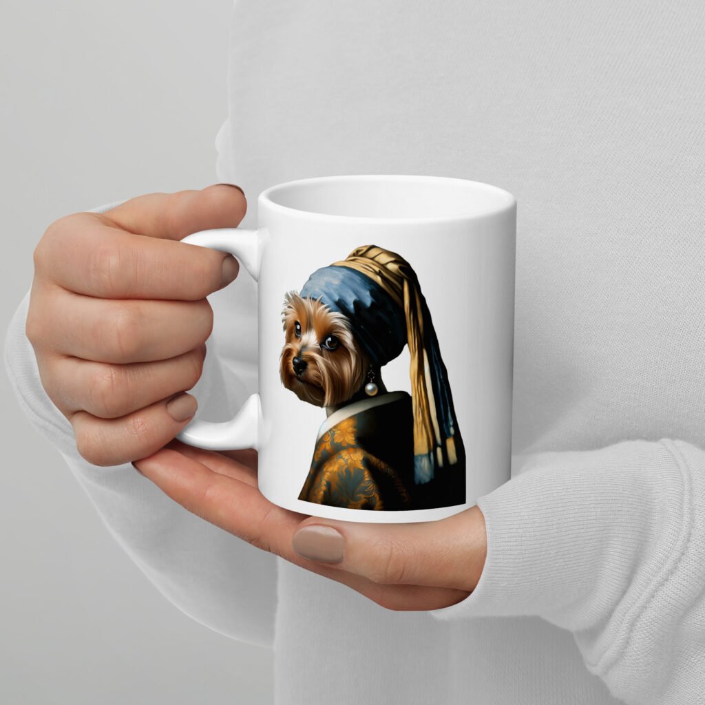 Yorkshire Terrier with Pearl Earring – White glossy mug